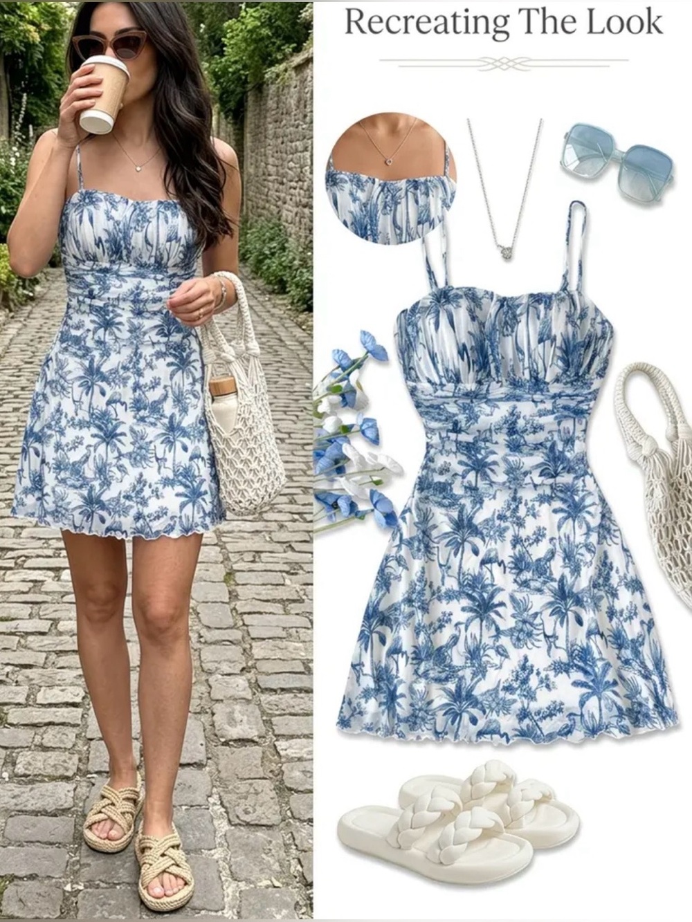 Blue and White Floral  Women’s Dress lined
